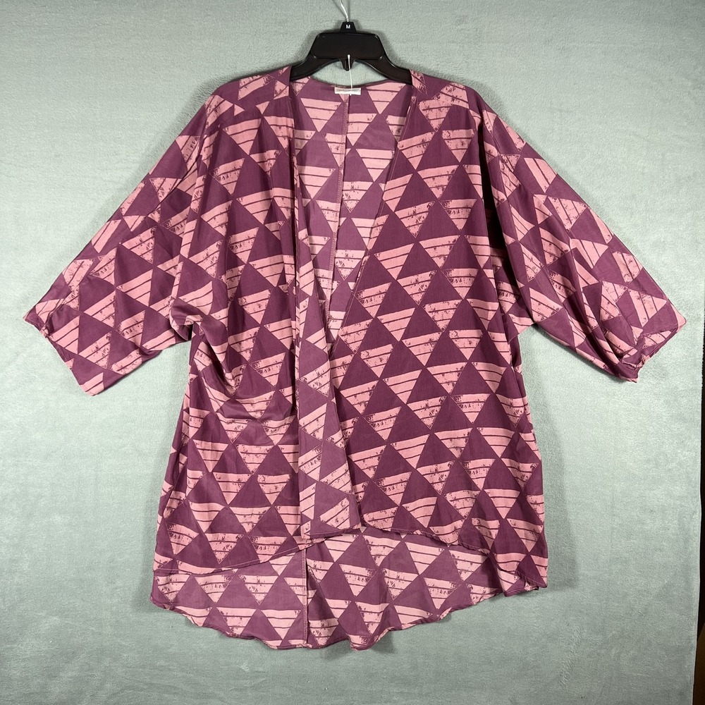 LuLaRoe Kimono Cardigan Top Women's Large L Purple Pink Geometric Open Front